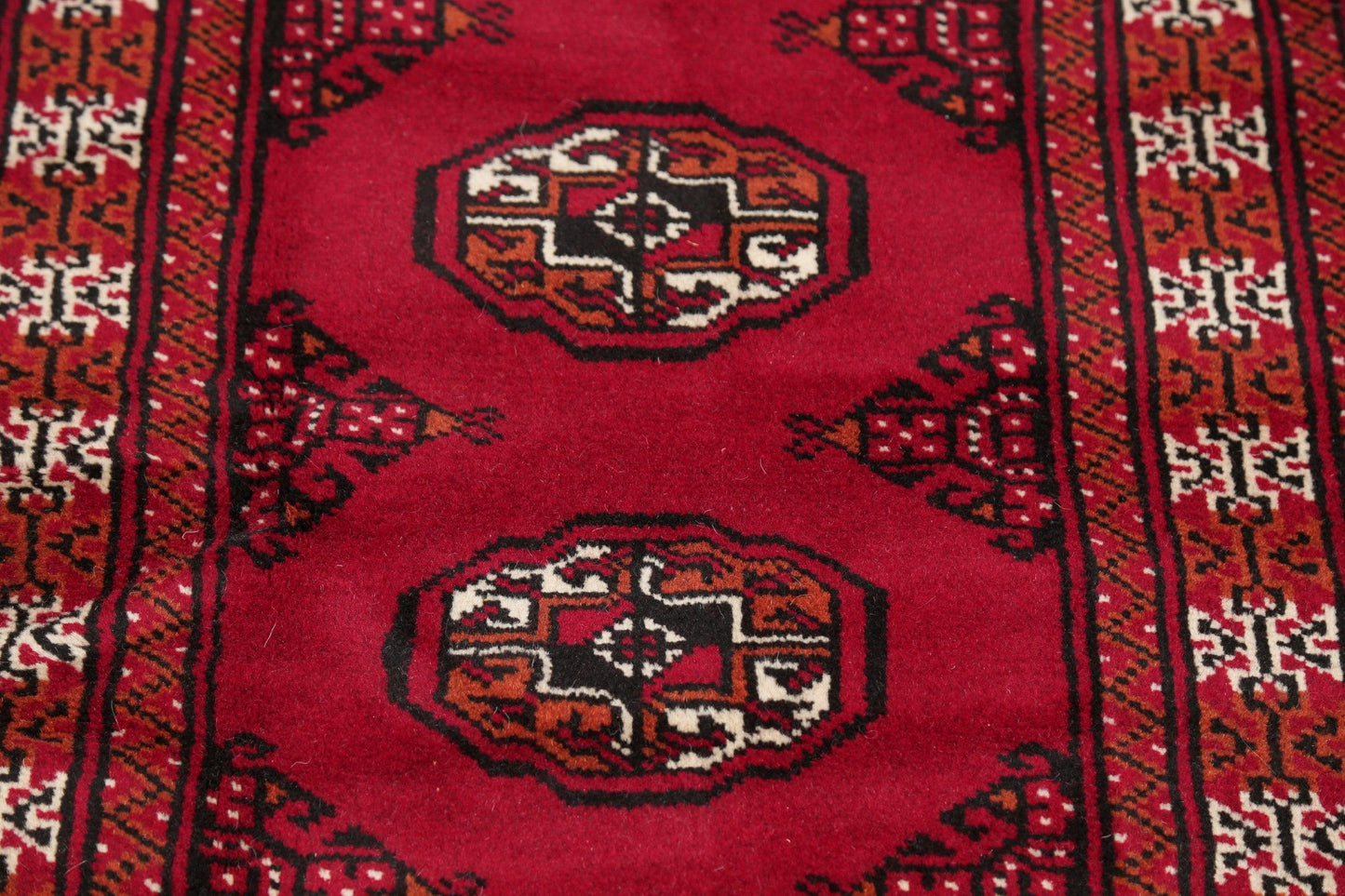 Red Geometric Balouch Persian Hand-Knotted 2x6 Wool Runner Rug