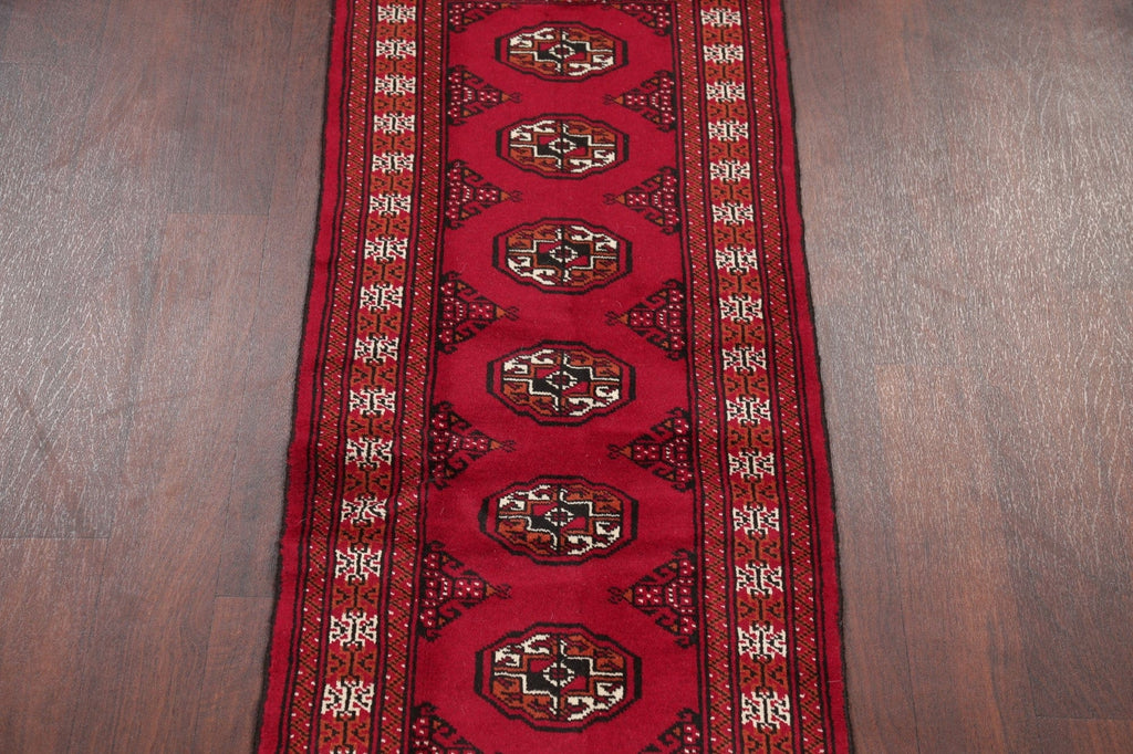 Red Geometric Balouch Persian Hand-Knotted 2x6 Wool Runner Rug