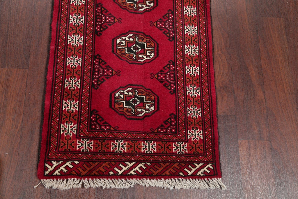 Red Geometric Balouch Persian Hand-Knotted 2x6 Wool Runner Rug