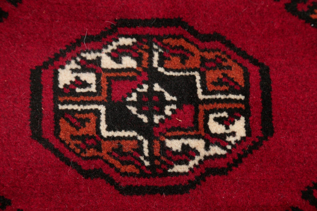 Red Geometric Balouch Persian Hand-Knotted 2x6 Wool Runner Rug