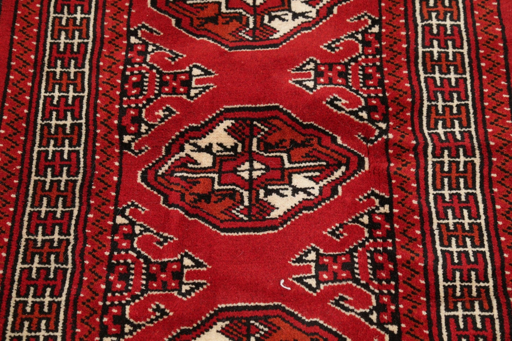 Red Geometric Balouch Persian Hand-Knotted 2x6 Wool Runner Rug