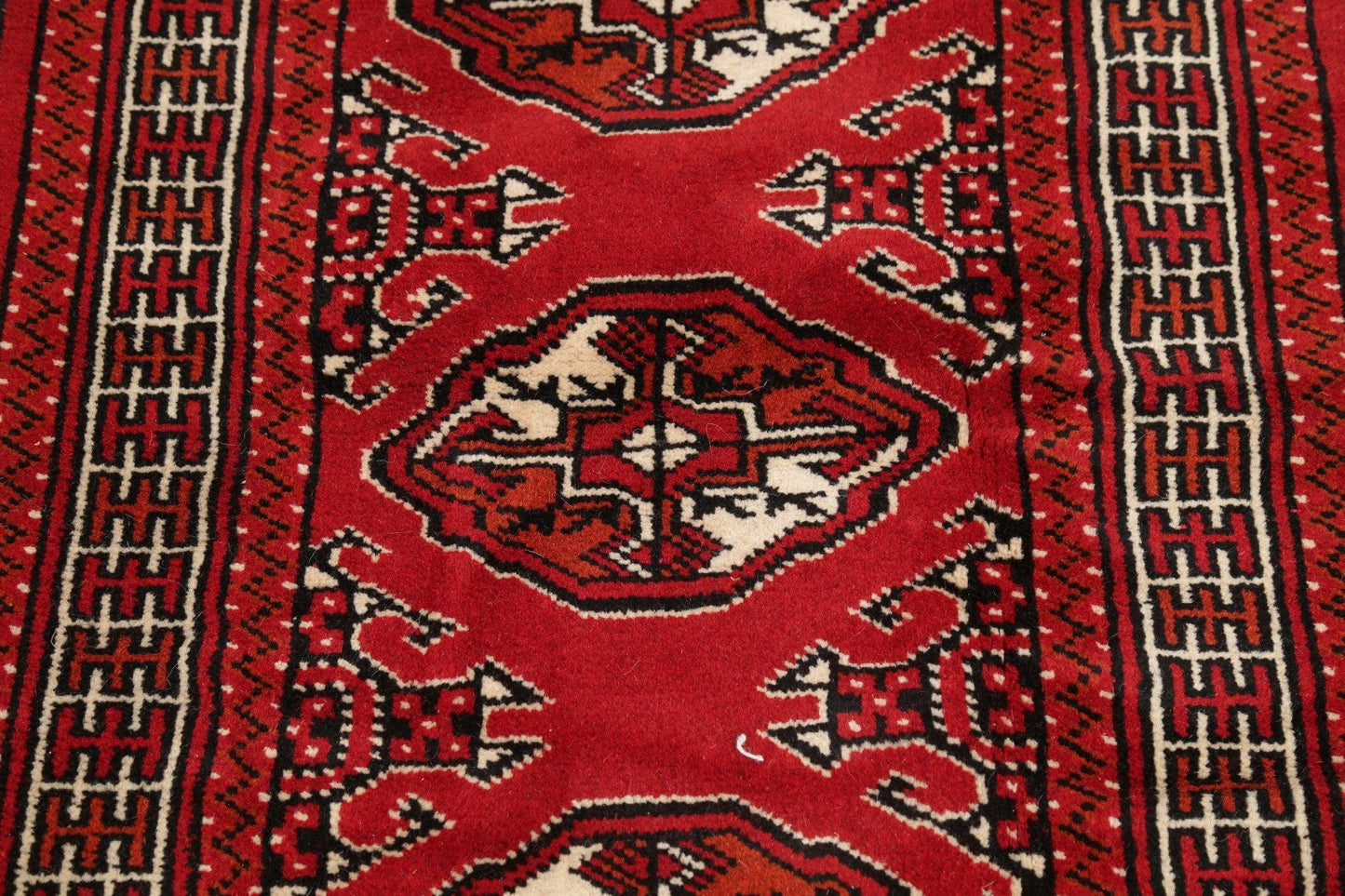 Red Geometric Balouch Persian Hand-Knotted 2x6 Wool Runner Rug