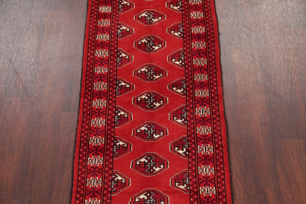 Red Geometric Balouch Persian Hand-Knotted 2x6 Wool Runner Rug