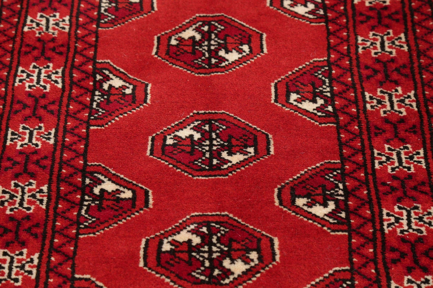 Red Geometric Balouch Persian Hand-Knotted 2x6 Wool Runner Rug