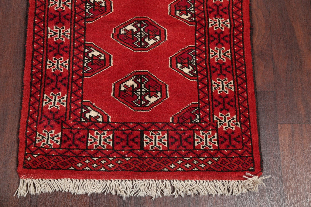 Red Geometric Balouch Persian Hand-Knotted 2x6 Wool Runner Rug