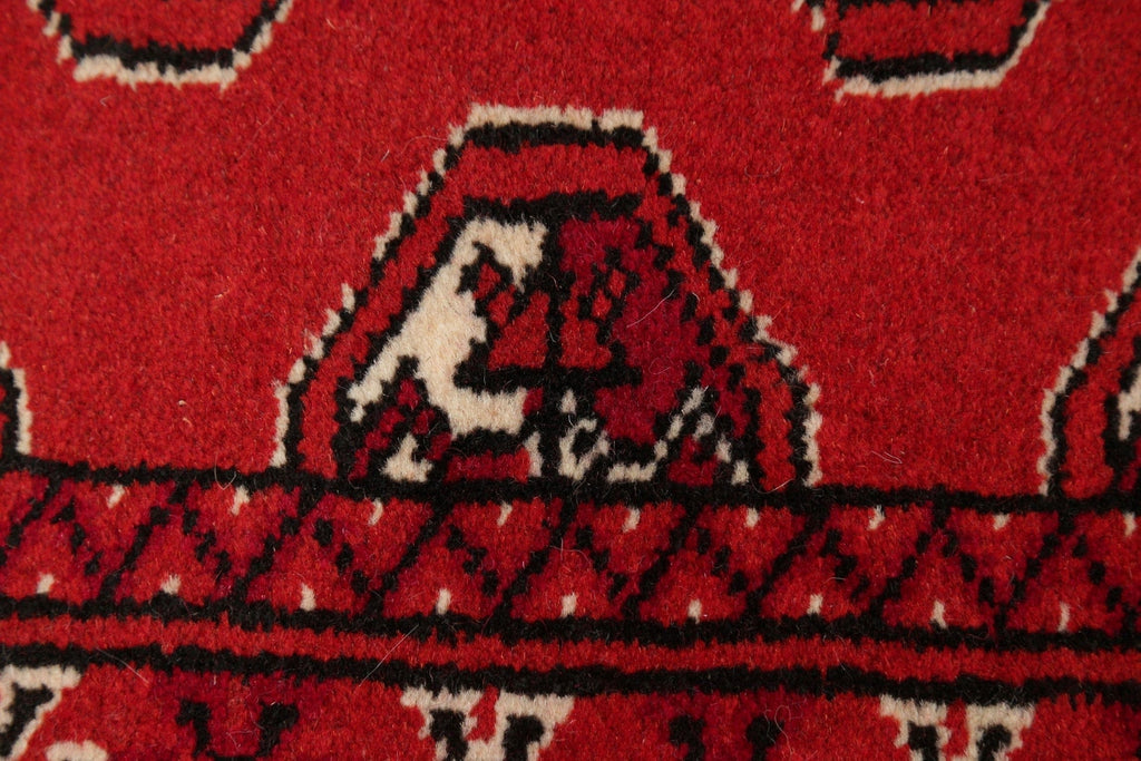 Red Geometric Balouch Persian Hand-Knotted 2x6 Wool Runner Rug