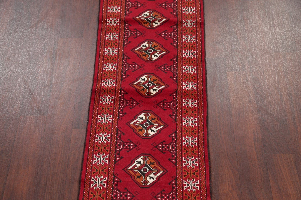 Red Geometric Balouch Persian Hand-Knotted 2x6 Wool Runner Rug