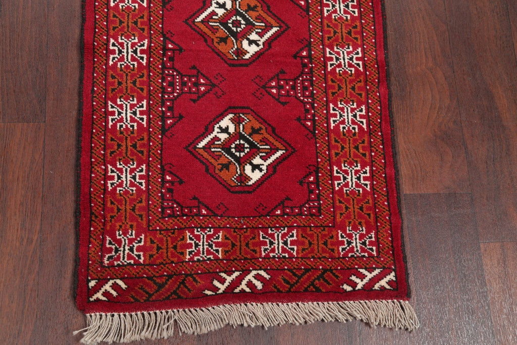 Red Geometric Balouch Persian Hand-Knotted 2x6 Wool Runner Rug