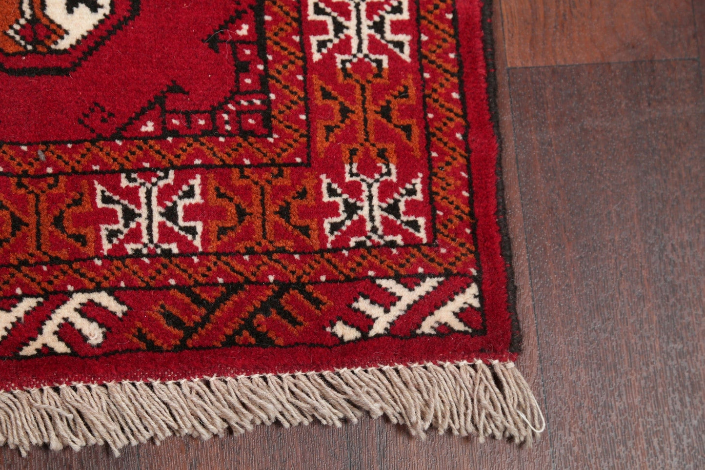 Red Geometric Balouch Persian Hand-Knotted 2x6 Wool Runner Rug