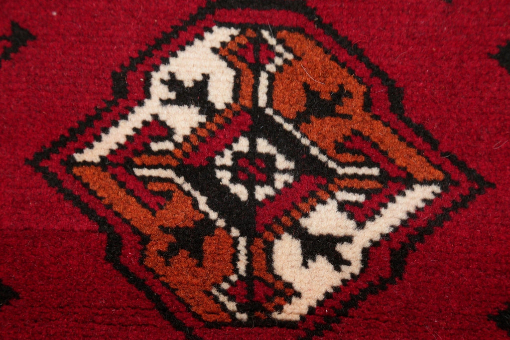 Red Geometric Balouch Persian Hand-Knotted 2x6 Wool Runner Rug