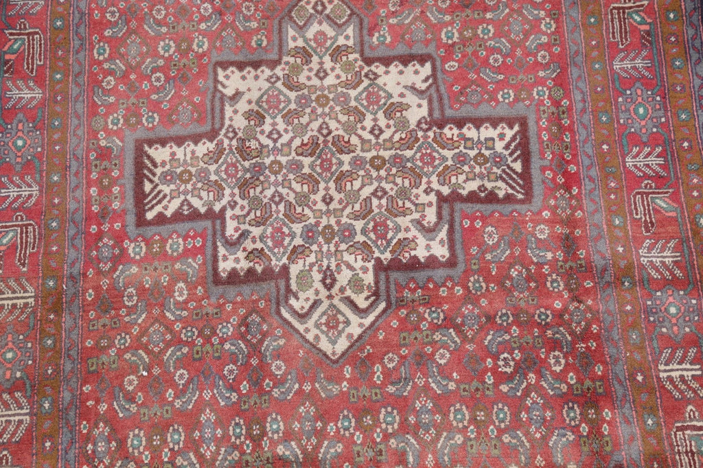 Geometric Red Bidjar Persian Hand-Knotted 4x9 Wool Runner Rug