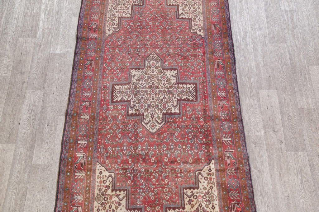 Geometric Red Bidjar Persian Hand-Knotted 4x9 Wool Runner Rug