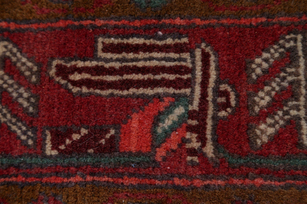 Geometric Red Bidjar Persian Hand-Knotted 4x9 Wool Runner Rug