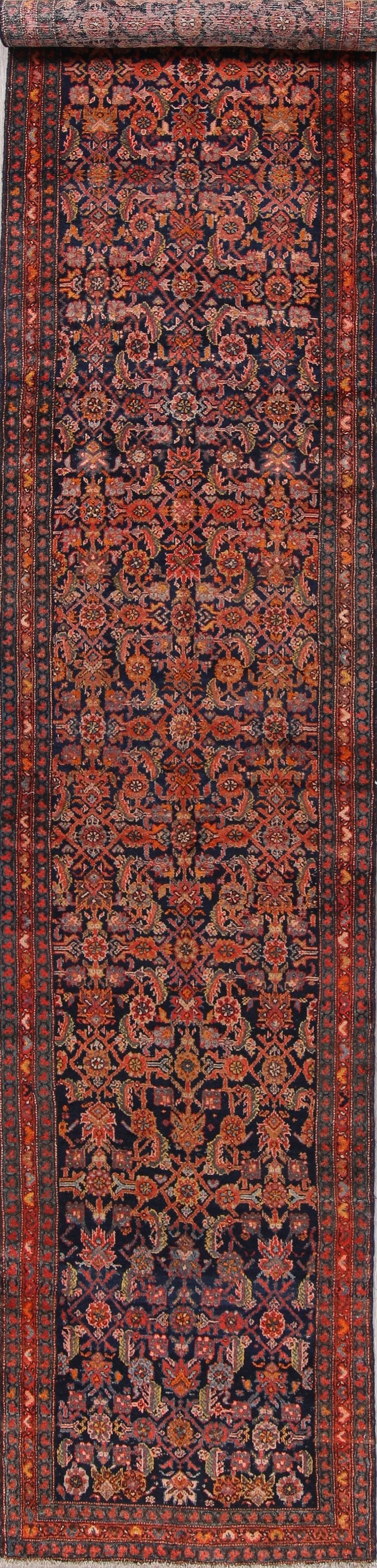 Antique Vegetable Dye Bakhtiari Persian Hand-Knotted 3x17 Runner Rug