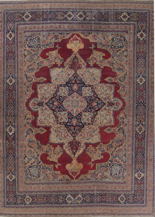 Pre-1900 Antique Kerman Lavar Persian Large Rug 13x17