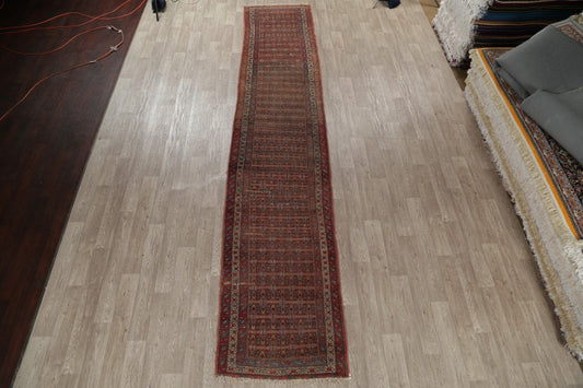 Pre-1900 Vegetable Dye Bidjar Persian Hand-Knotted 3x16 Wool Runner Rug