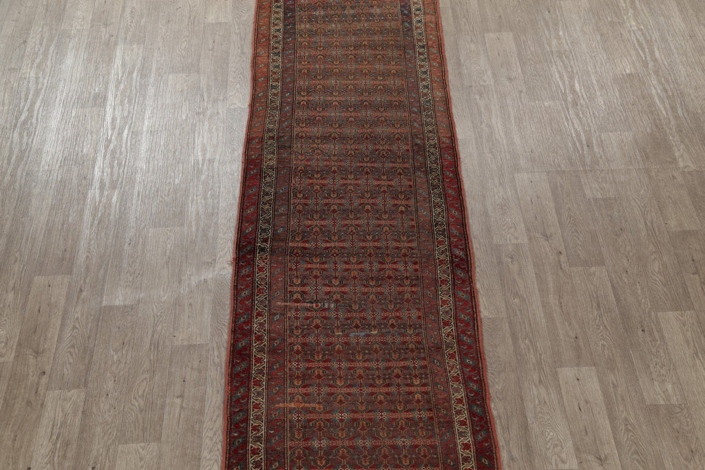 Pre-1900 Vegetable Dye Bidjar Persian Hand-Knotted 3x16 Wool Runner Rug