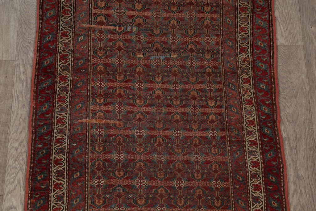 Pre-1900 Vegetable Dye Bidjar Persian Hand-Knotted 3x16 Wool Runner Rug