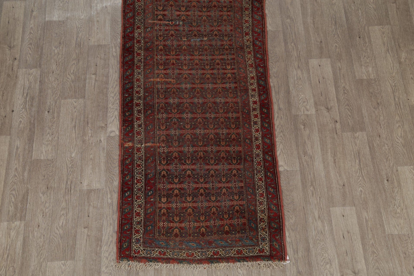 Pre-1900 Vegetable Dye Bidjar Persian Hand-Knotted 3x16 Wool Runner Rug