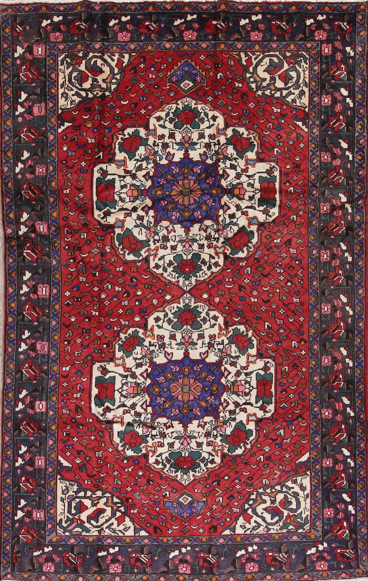 Geometric Red Bakhtiari Persian Hand-Knotted 6x10 Wool Area Rug