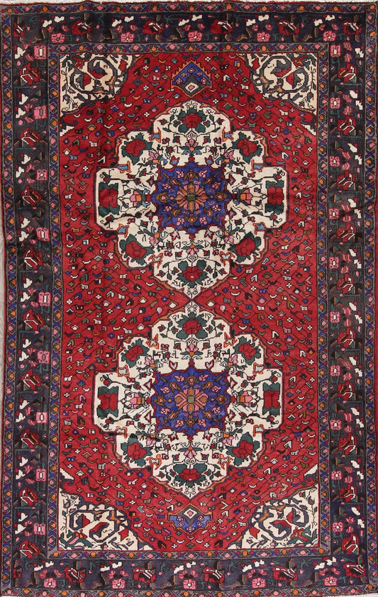 Geometric Red Bakhtiari Persian Hand-Knotted 6x10 Wool Area Rug