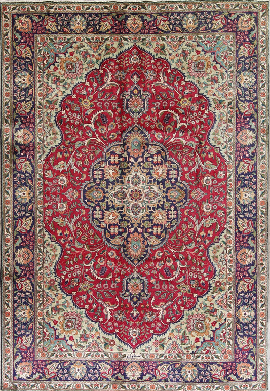 Traditional Floral Tabriz Persian Hand-Knotted 7x10 Wool Area Rug