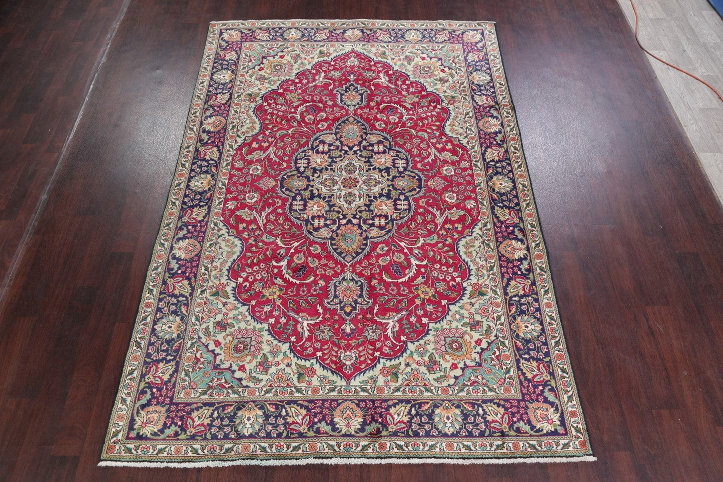 Traditional Floral Tabriz Persian Hand-Knotted 7x10 Wool Area Rug