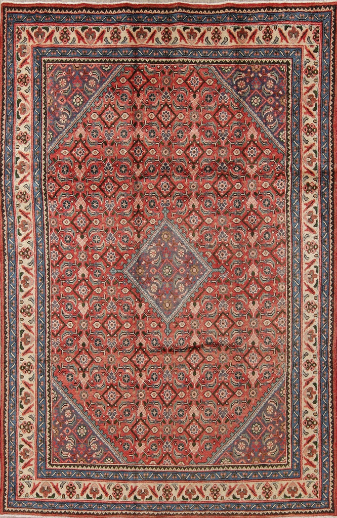 Vintage Geometric Red Mahal Persian Area Rug 6x10