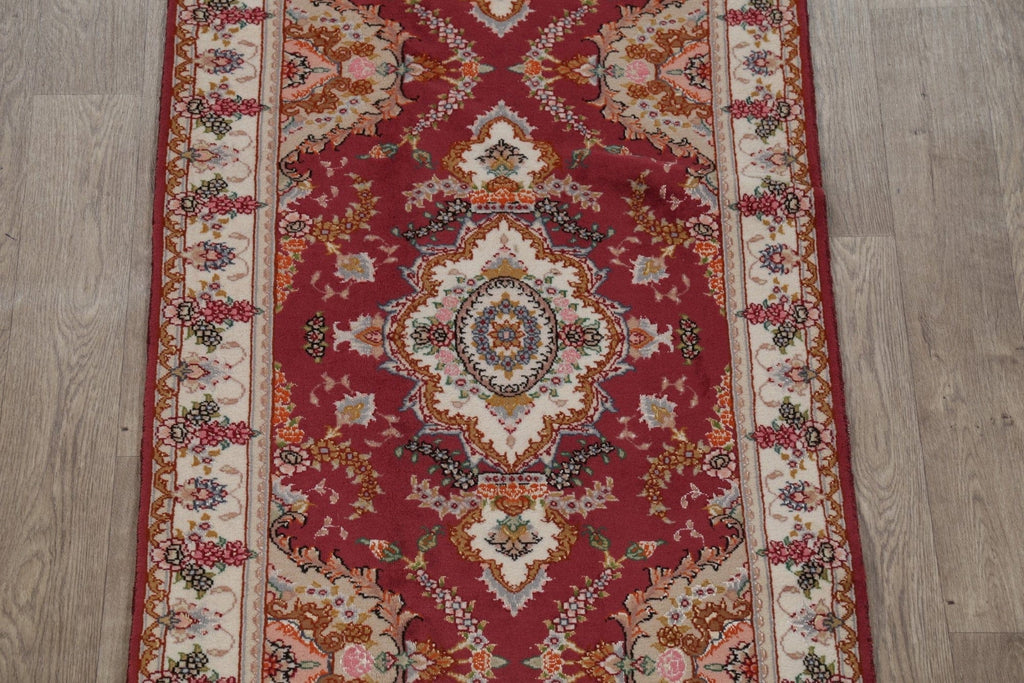 Fine Floral Tabriz Persian Hand-Knotted 3x16 Wool/Silk Runner Rug