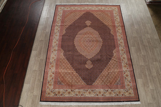 Extra Fine Geometric Tabriz Persian Hand-Knotted 8x12 Wool Silk Area Rug