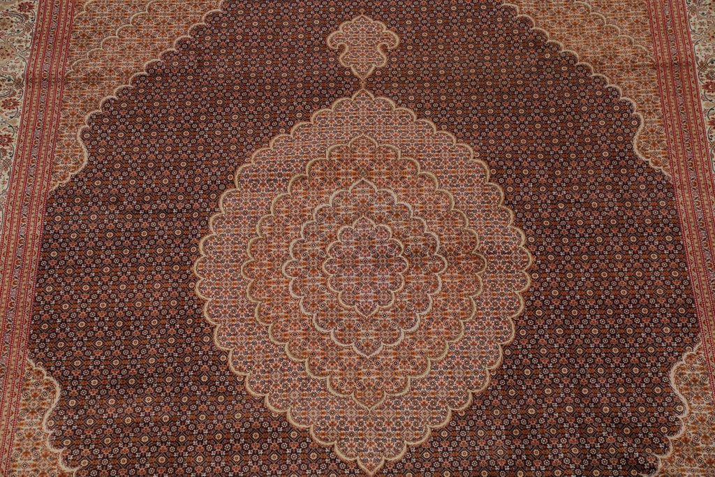 Extra Fine Geometric Tabriz Persian Hand-Knotted 8x12 Wool Silk Area Rug