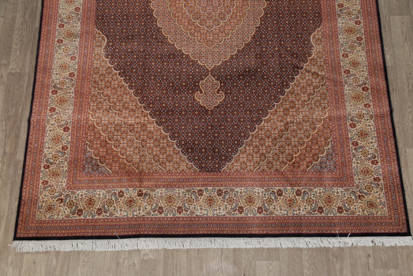 Extra Fine Geometric Tabriz Persian Hand-Knotted 8x12 Wool Silk Area Rug