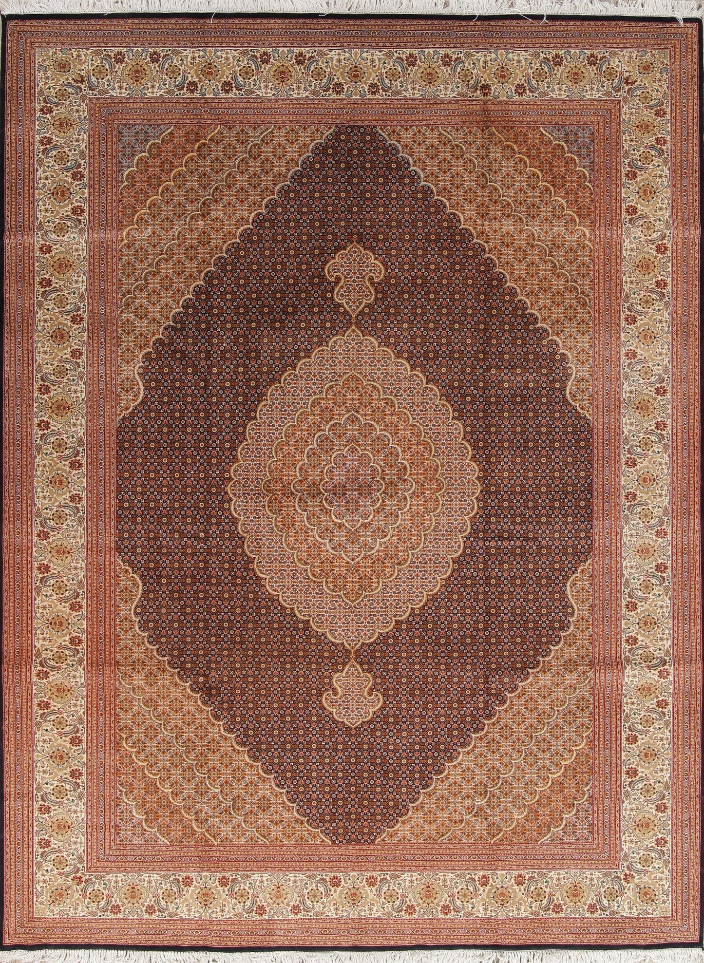 Extra Fine Geometric Tabriz Persian Hand-Knotted 8x12 Wool Silk Area Rug