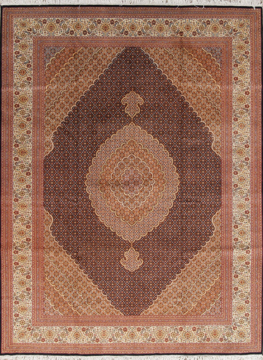 Extra Fine Geometric Tabriz Persian Hand-Knotted 8x12 Wool Silk Area Rug