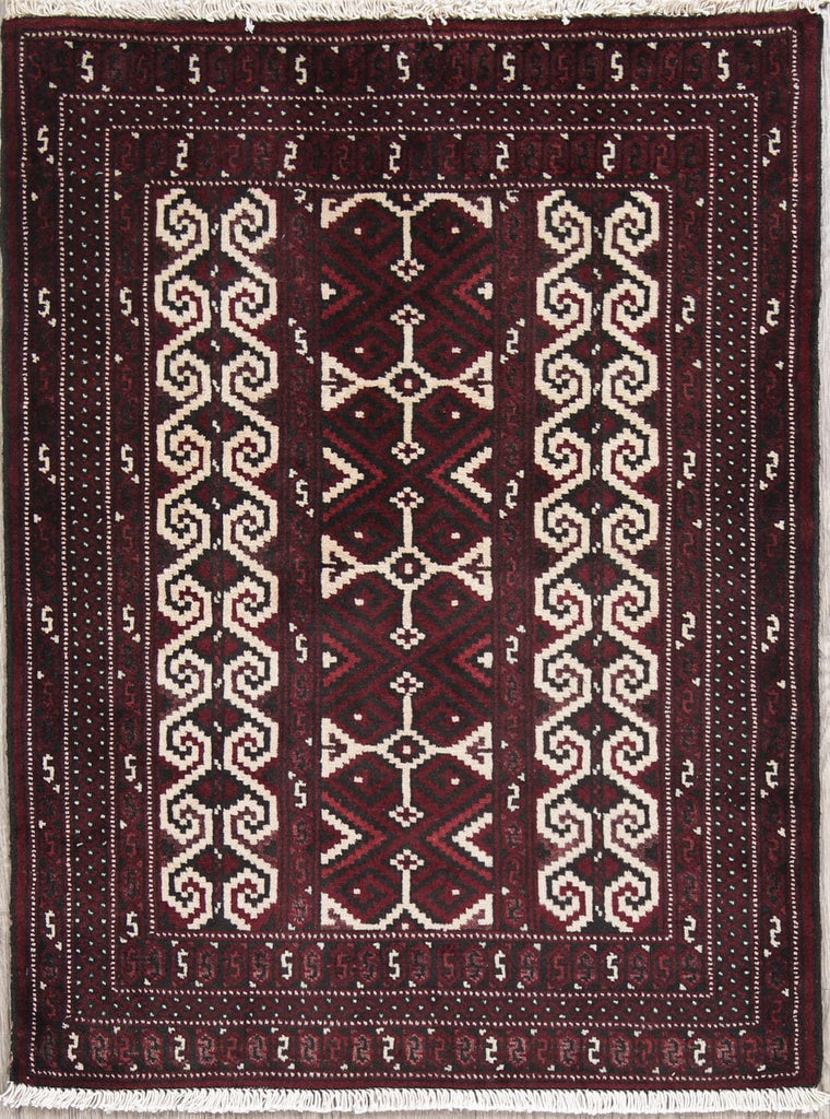 Geometric Balouch Persian Hand-Knotted 3x4 Wool Rug