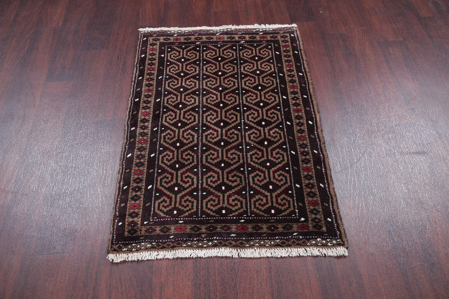 Brown Geometric Balouch Persian Hand-Knotted 3x4 Wool Rug