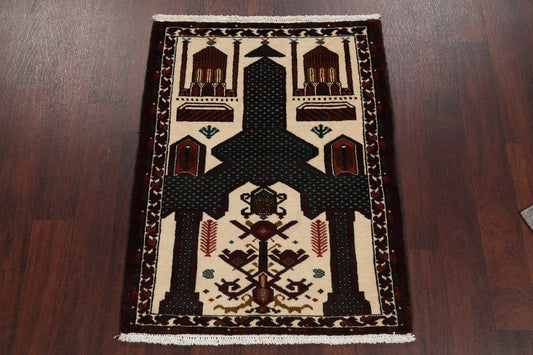 Geometric Balouch Persian Hand-Knotted 3x4 Prayer Rug
