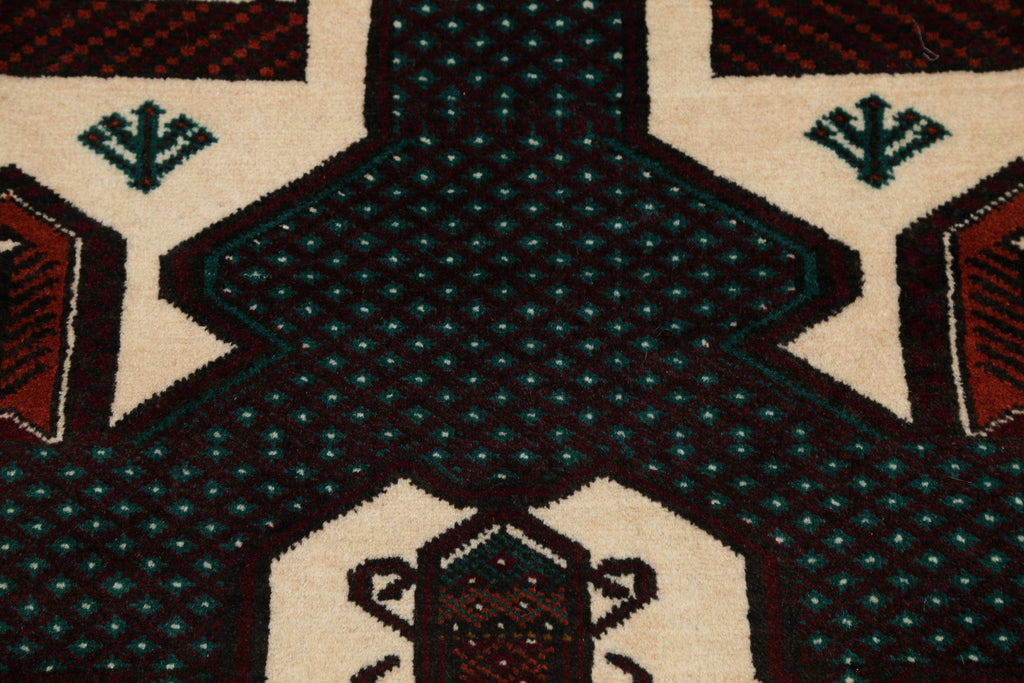 Geometric Balouch Persian Hand-Knotted 3x4 Prayer Rug