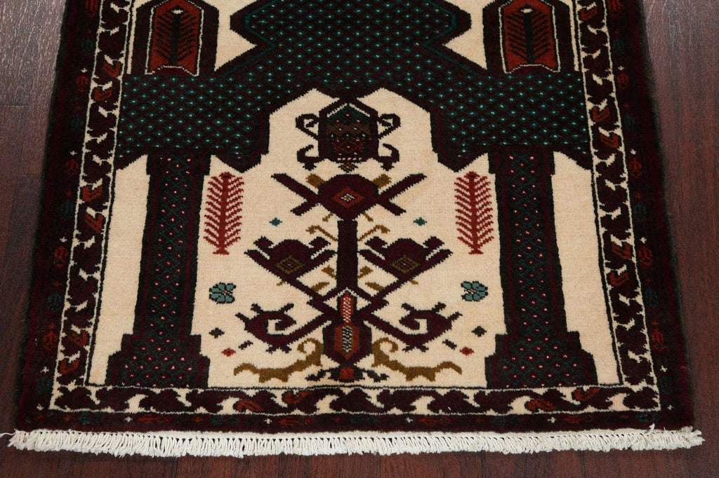 Geometric Balouch Persian Hand-Knotted 3x4 Prayer Rug