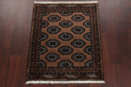 Brown Geometric Balouch Persian Hand-Knotted 3x3 Wool Square Rug