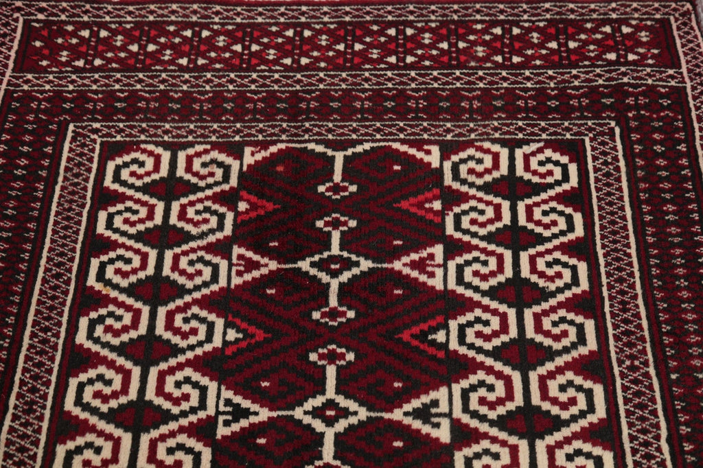 Multi-Colored Geometric Balouch Persian Hand-Knotted 3x4 Wool Rug