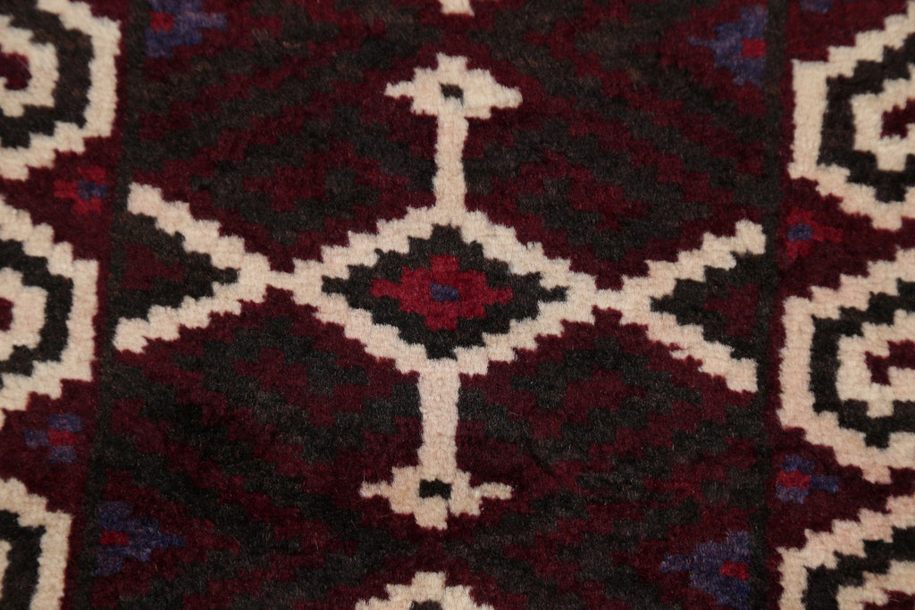 Multi-Colored Geometric Balouch Persian Hand-Knotted 3x4 Wool Rug