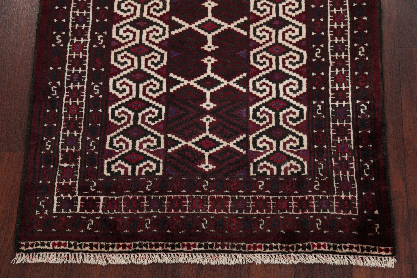 Multi-Colored Geometric Balouch Persian Hand-Knotted 3x4 Wool Rug