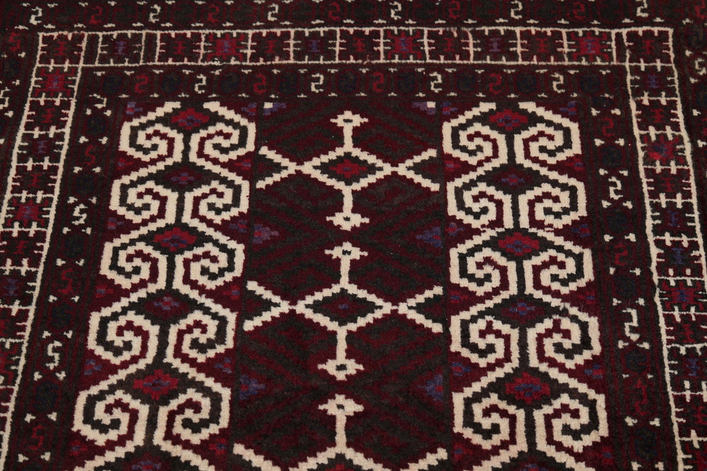 Multi-Colored Geometric Balouch Persian Hand-Knotted 3x4 Wool Rug