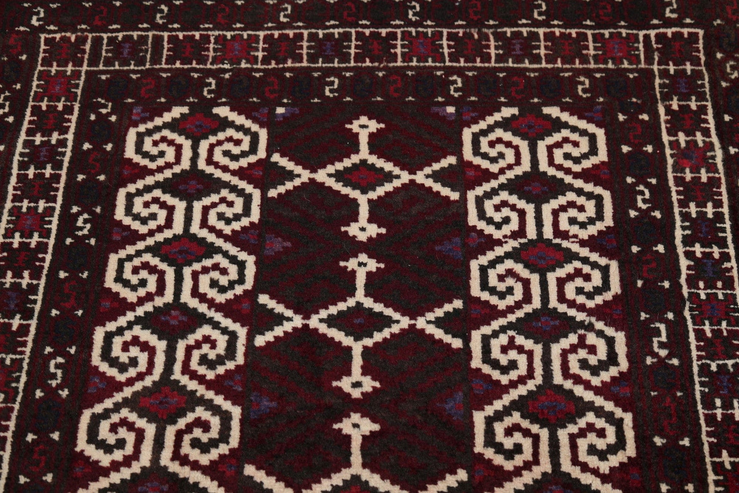 Multi-Colored Geometric Balouch Persian Hand-Knotted 3x4 Wool Rug