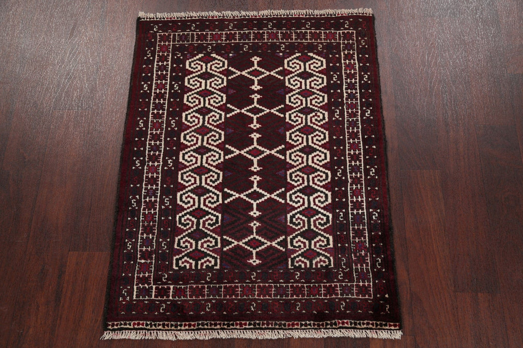 Multi-Colored Geometric Balouch Persian Hand-Knotted 3x4 Wool Rug