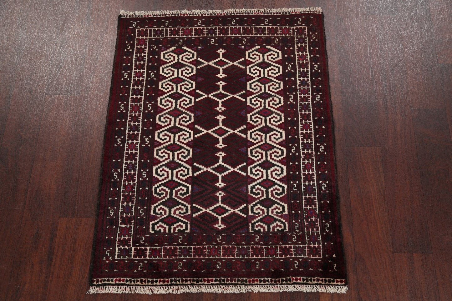 Multi-Colored Geometric Balouch Persian Hand-Knotted 3x4 Wool Rug