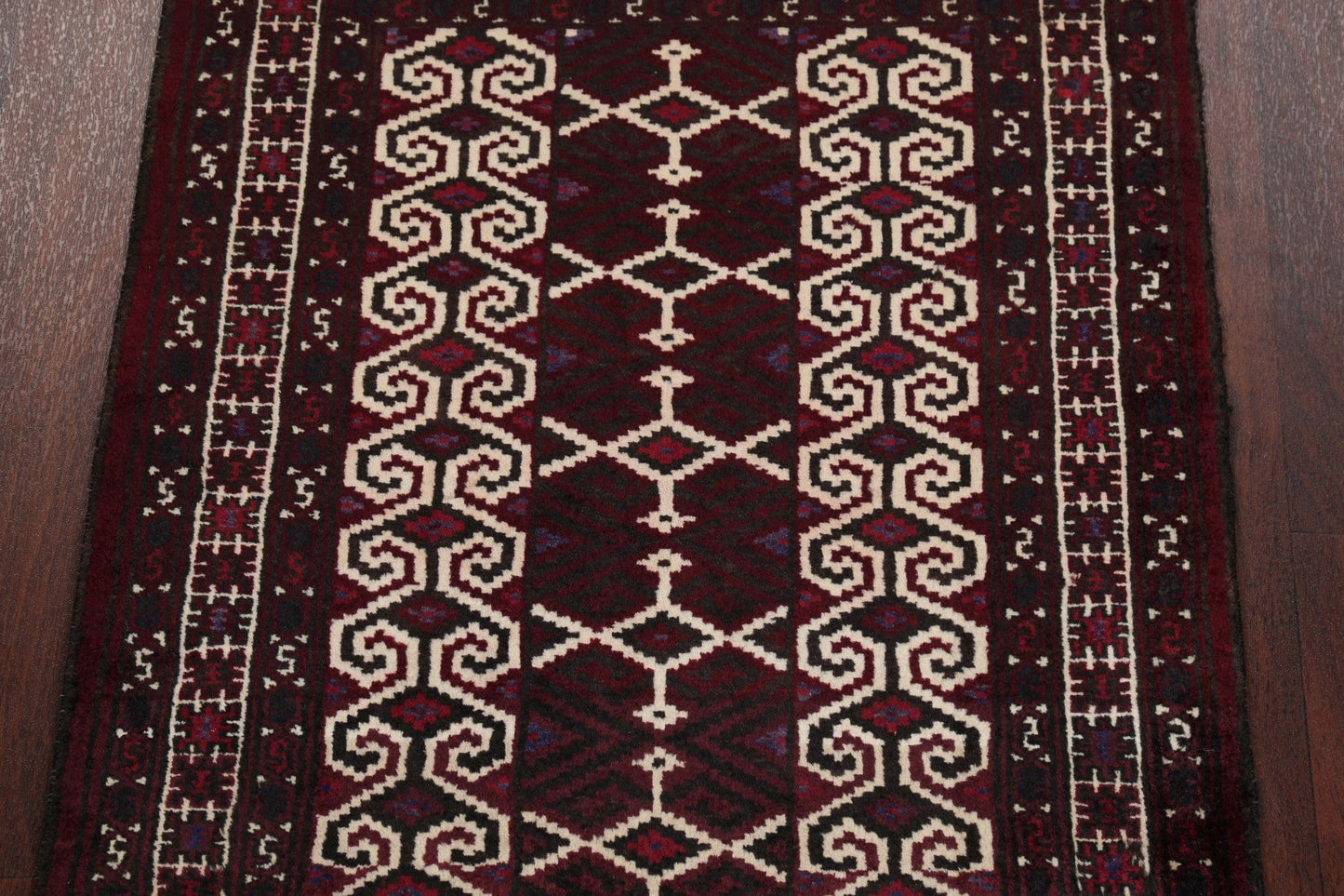 Multi-Colored Geometric Balouch Persian Hand-Knotted 3x4 Wool Rug