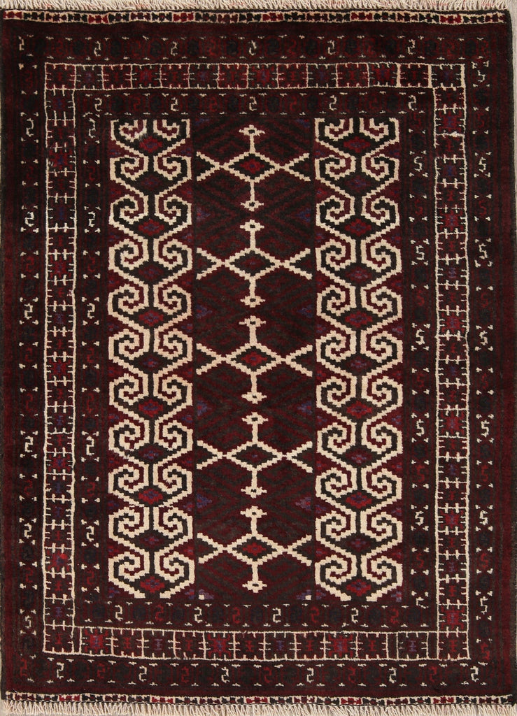 Multi-Colored Geometric Balouch Persian Hand-Knotted 3x4 Wool Rug