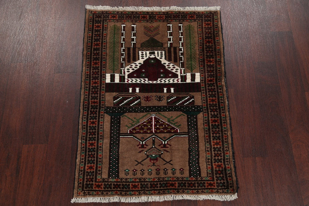 Brown Geometric Balouch Persian Hand-Knotted 3x4 Wool Rug